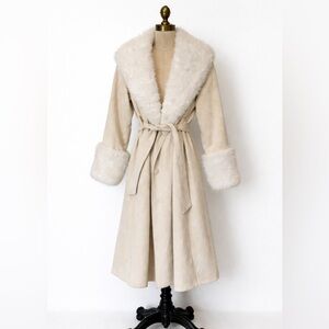 *SOLD* PrettyLittleThing Cream Faux Suede & Faux Fur Trim Coat NWOT